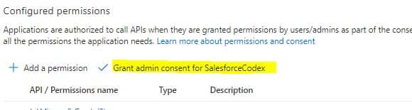 API Permission in Azure - SalesforceCodex